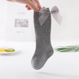 Kids Fashion Bowknot Decor Solid Color Socks