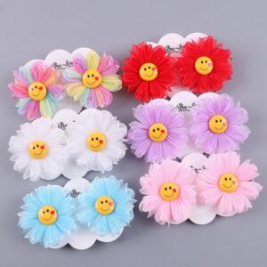 Kids Girls Fashion Cute Smiley Flower Hairpin Hair Accessories Two-Piece Set