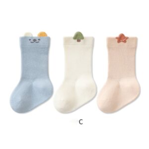 Kids Boys And Girls Autumn And Winter Cartoon Solid Color Socks 3-Pair/Set