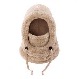 Kids Fashion Autumn And Winter Solid Color Plush Warm Ear Protection Neck Integrated Cap