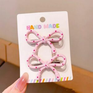 Kids Girl Fashion Cute Bowknot Dot Printed Duckbill Clip 2-Piece Set
