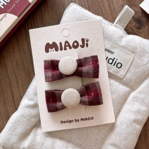 Girl Fashion Burgundy Plaid Fabric Hairpin