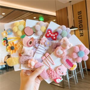 Fashion Cute Plush Side Bowknot Floral Multiple Types Hairpin Set