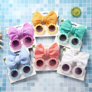 Kids Sunflower Sunglasses Solid Color Cutout Hairband Headband Combination Set