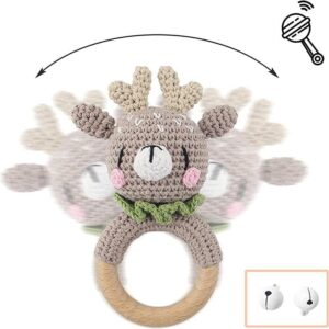 Baby Rattle Handmade Wooden Wool Crochet Rattle Baby Molar Toy