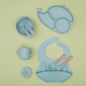 Baby Solid Color Whale Shaped Silicone Anti-Fall Food Grade Dinner Plate 10-Pieces Set
