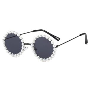 Kids Fashion Pearl Decoration Round Sunglasses
