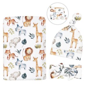 Baby Watercolor Style Printed Swaddle Headband Cap Three-Piece Set