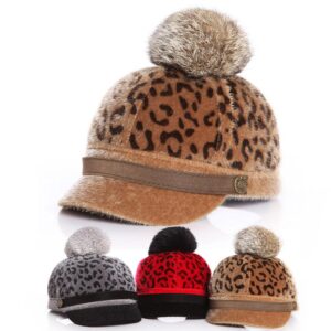 Kids Autumn Winter Casual Leopard Fleece Warm Peaked Cap