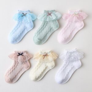 Kids Boys Girls Basic Casual Cute Solid Color Lace Socks