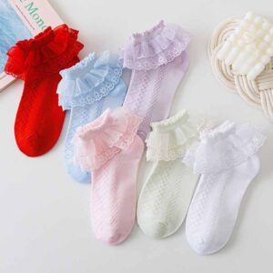 Kids Boys Girls Basic Casual Cute Solid Color Lace Socks