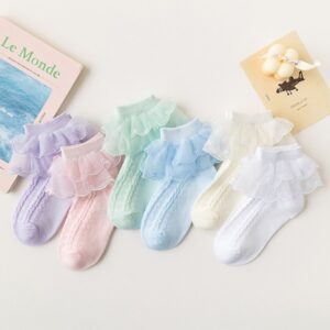 Kids Boys Girls Basic Casual Cute Solid Color Lace Socks