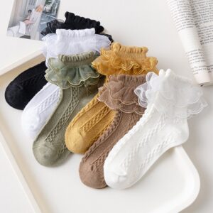 Kids Boys Girls Basic Casual Cute Solid Color Lace Socks