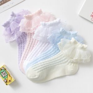 Kids Boys Girls Basic Casual Cute Solid Color Lace Socks