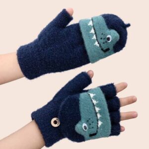 Kids Unisex Fall Winter Casual Cute Cartoon Fleeces Half Finger Clamshell Gloves