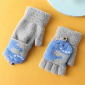 Kids Unisex Fall Winter Casual Cute Cartoon Fleeces Half Finger Clamshell Gloves