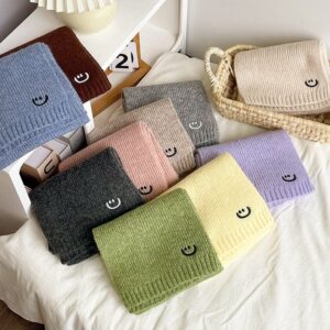 Kids Unisex Autumn Winter Casual Cute Smiley Solid Color Knitwear Scarf