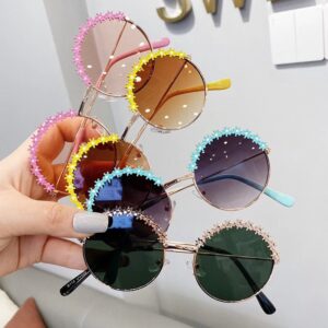 Kids Fashion Flower Metal Decor Circular Sunglasses