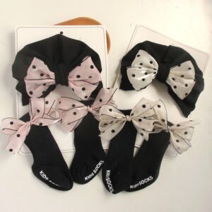 Newborn Cute Sweet Mesh Polka Dot Print Bow Hat Socks Set