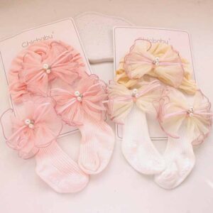 Newborn Cute Sweet Mesh Bow Hat Socks Set