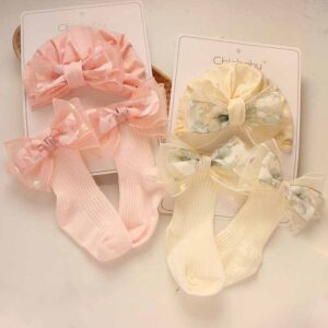 Newborn Cute Sweet Print Bow Hat Socks Set