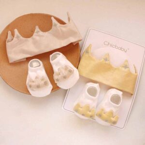 Newborn Casual Cute Crown Hair Band Socks Set