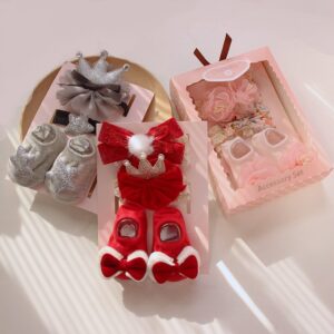 Newborn Casual Cute Cartoon Flower Crown Bow Hat And Socks Set