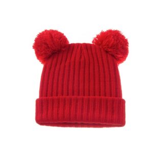 Kids Basic Solid Color Double Pompon Woolen Warm Hat