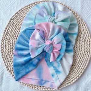 Toddlers Newborn Baby Velvet Tie-Dye Bow Turban Cap
