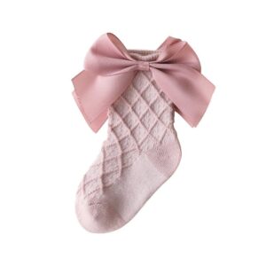 Girls Cute Big Bow Decor Solid Color Socks