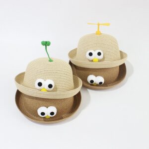Children Kids Baby Fashion Girls Boys Parent-Child Cute Eyes Sunscreen Woven Straw Hat