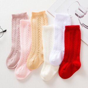 Girls Simple Solid Color Hollow Out Comfortable Socks