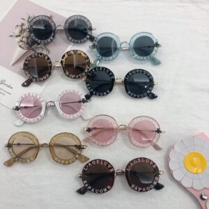 Fashion Trendy KIds Boys And Girls English Letters Round Frame Small Bee Sunglasses