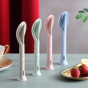 Kids Simple Solid Color Knife Fork Spoon Three-in-one Portable Family Plastic Tableware Set