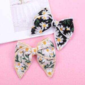 Girls Sweet Bowknot Daisy Embroidery Hairpin