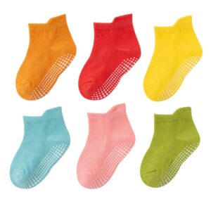 6pairs/set Kids Simple Solid Color Non-slip Socks
