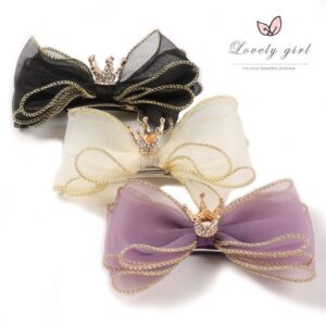 Kids Girls Cute Three-layer Three-dimensional Organza Bow Crown Hairpin