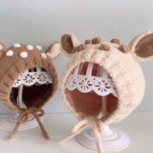 Kids Pullover Hat With Double Rabbit Ears Windproof And Warm Cartoon Knitted Hat