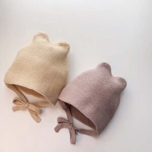 Kids Autumn And Winter Thin Knitted Wool Small Ears Cute Hundred Days Hat Ear Protection Cap