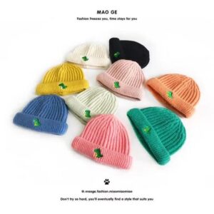 Kids Cute Candy Color Dinosaur Embroidery Knitted Wool Hat