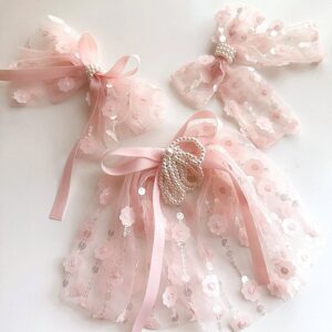Children Sweet Pink Sequins Lace Bow Hair Accessories