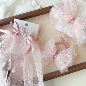 Children Sweet Pink Gauze Sequins Hair Accessories