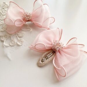 Children Fashion Gauze Bow Rhinestone Hair Accessories