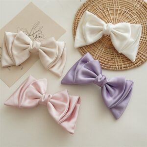Children Elegant Solid Color Satin Bow Hairpin Hair Accessories