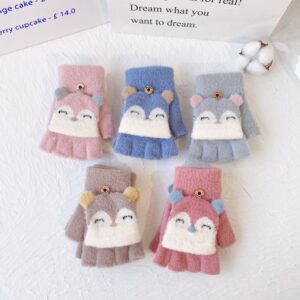 Toddlers Newborn Baby Girls Boys Warm Cute Owl Thick Half Finger Flip Gloves