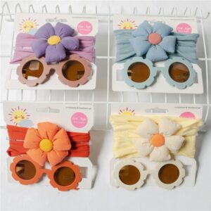 Kids Fashion Casual Solid Color Floral Sunglasses Set
