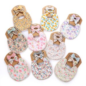 Baby Check Print Linen Cotton Reversible Bib Headband Set