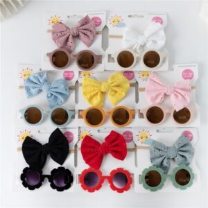 Kids Casual Fashion Hollow Bow Hairband Headwear Sunglasses 2-Piece Set