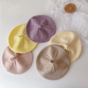 Baby Girls Retro Solid Color Soft Knitted Beret