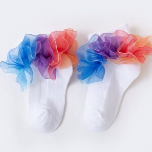 Kids Girls Sweet Rainbow Colored Ruffled Comfortable Breath Cotton Breathable Socks